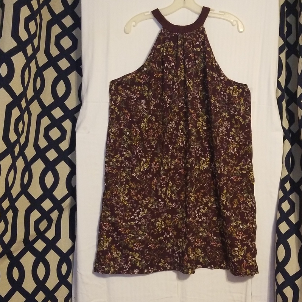 Wine w/ Floral Merona Halter Plus Size Dress